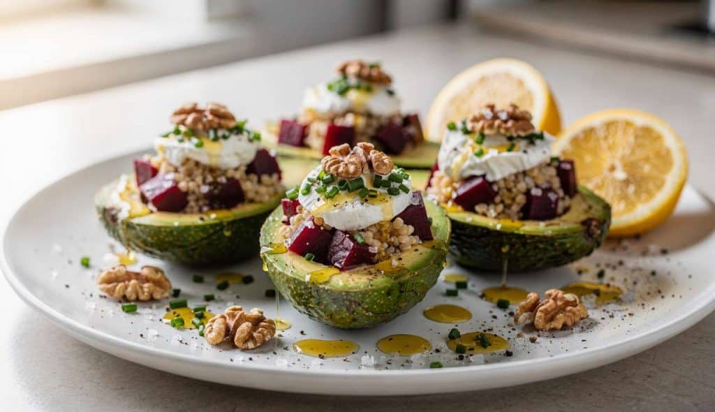 Recette anti-gaspi : avocat garni de betterave, chèvre et boulgour