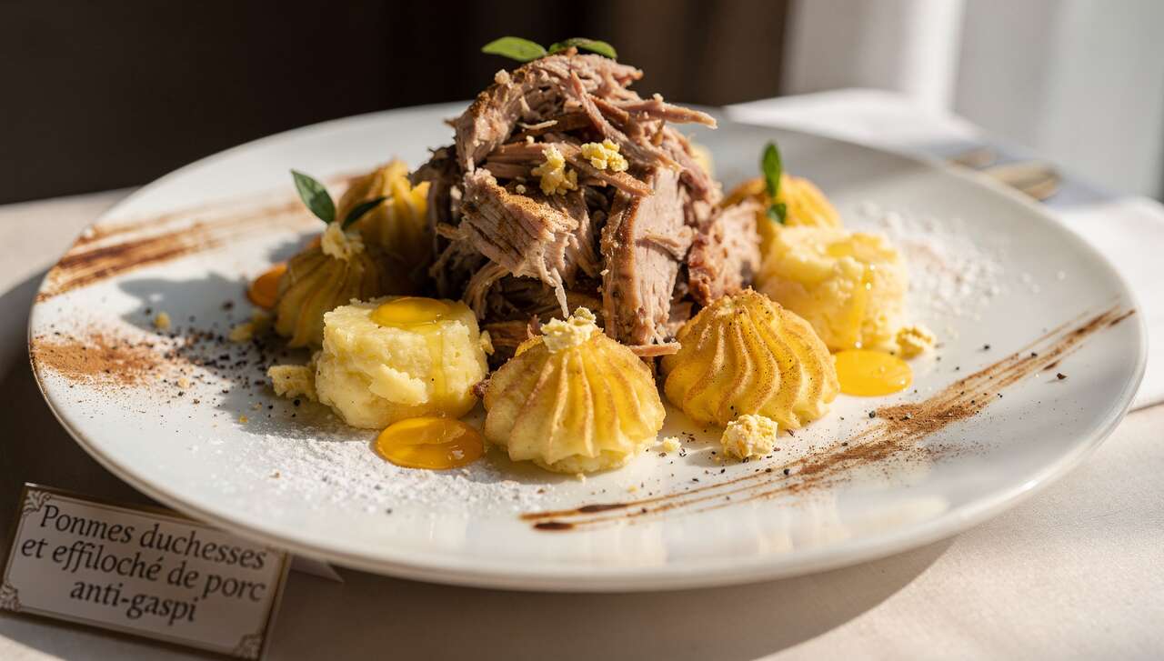 Pommes duchesses et effiloché de porc anti-gaspi
