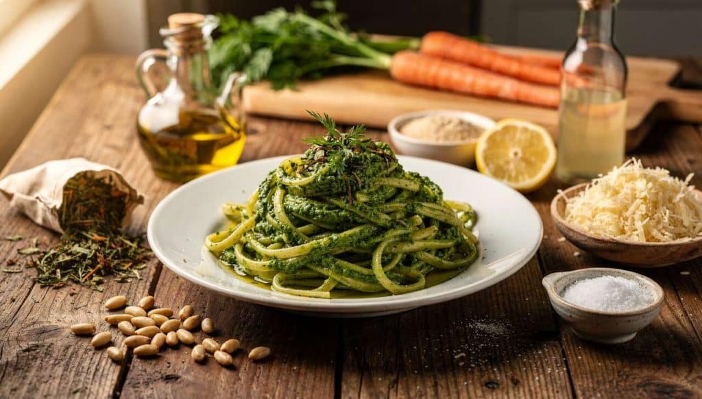 Recette de pesto aux fanes de carotte anti-gaspi