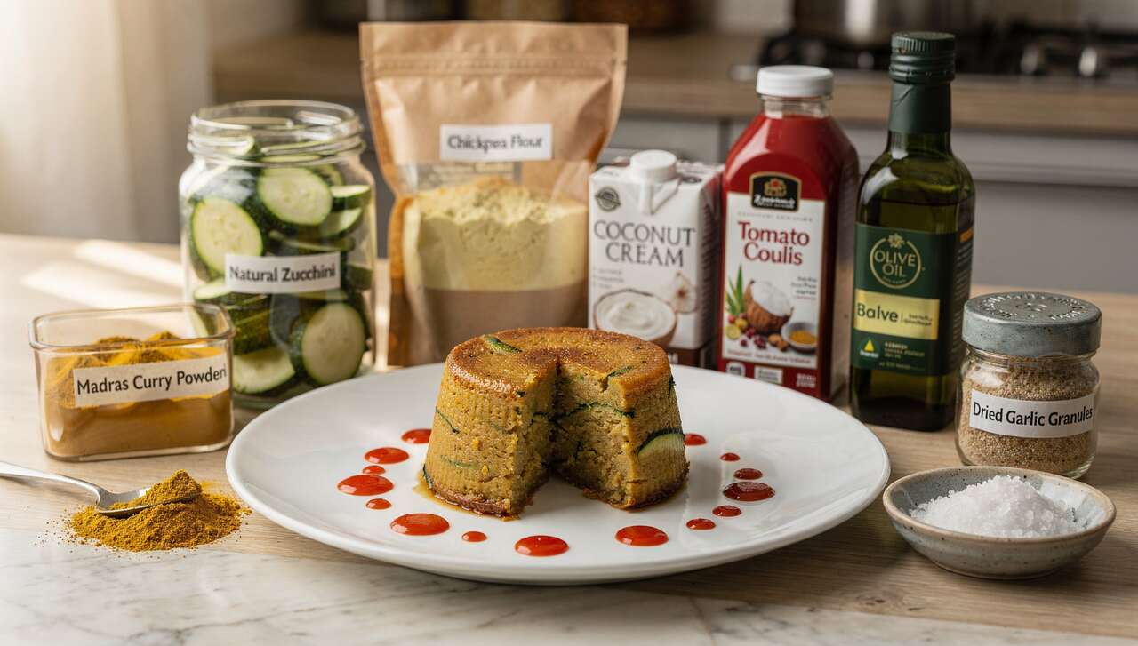 Flan de courgette au curry avec coulis de tomate