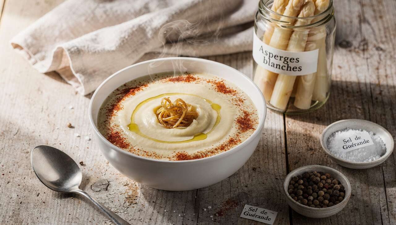 Velouté d'asperges blanches anti-gaspi : recette savoureuse