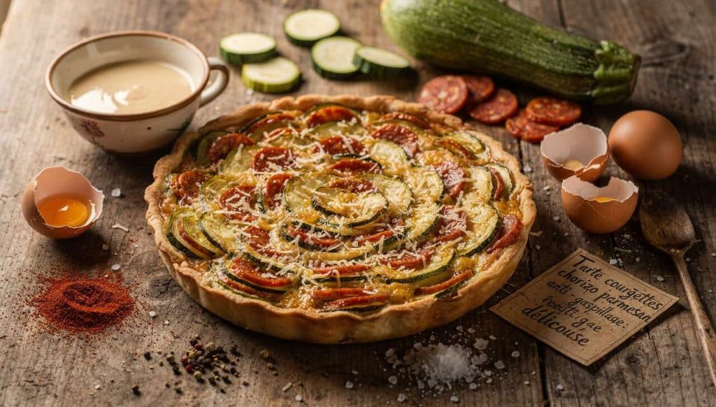 Tarte courgettes chorizo parmesan : recette anti-gaspillage délicieuse