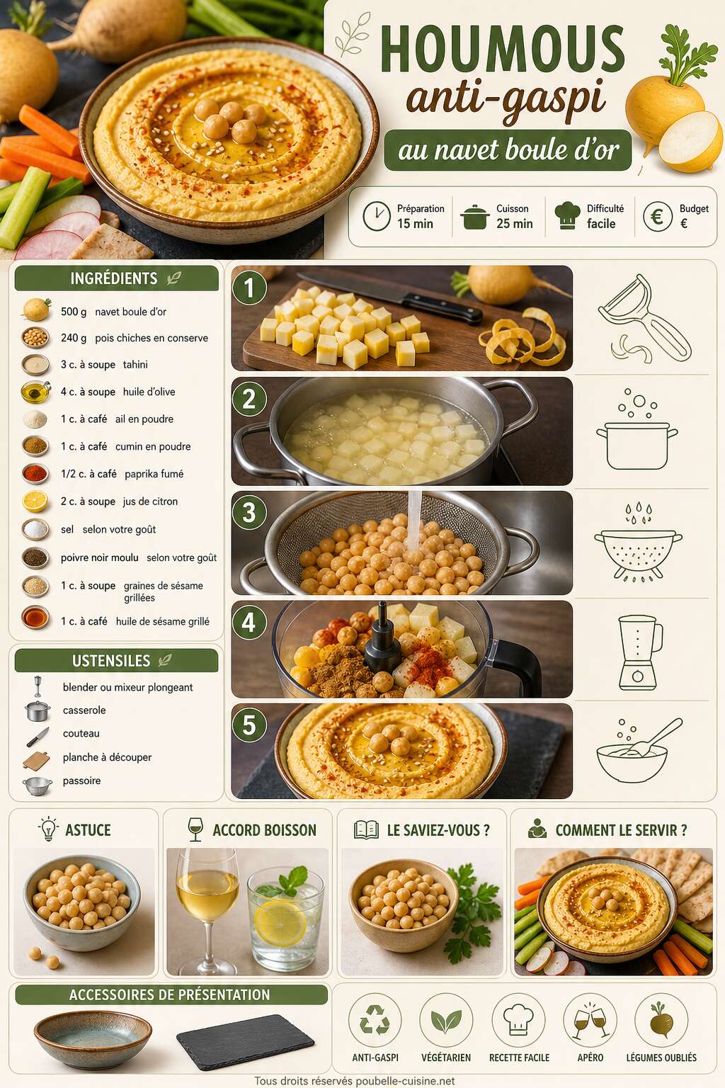Fiche recette Houmous anti-gaspi : recette au navet boule d'or