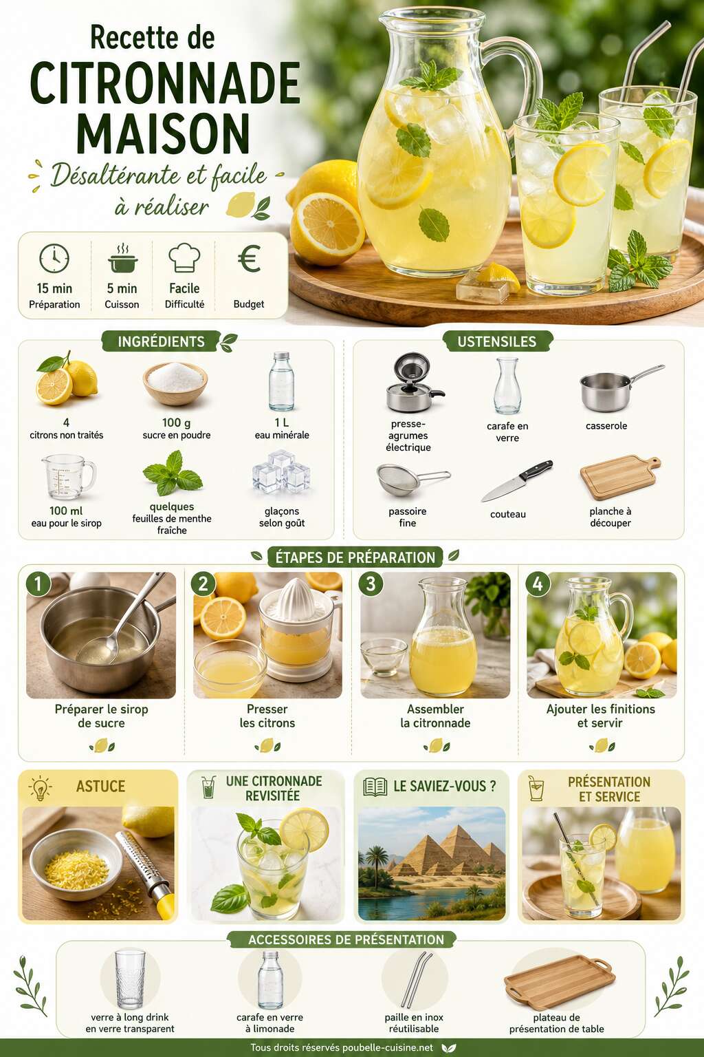 Fiche recette Recette de citronnade maison : désaltérante et facile à réaliser Fiche recette Recette de citronnade maison : désaltérante et facile à réaliser