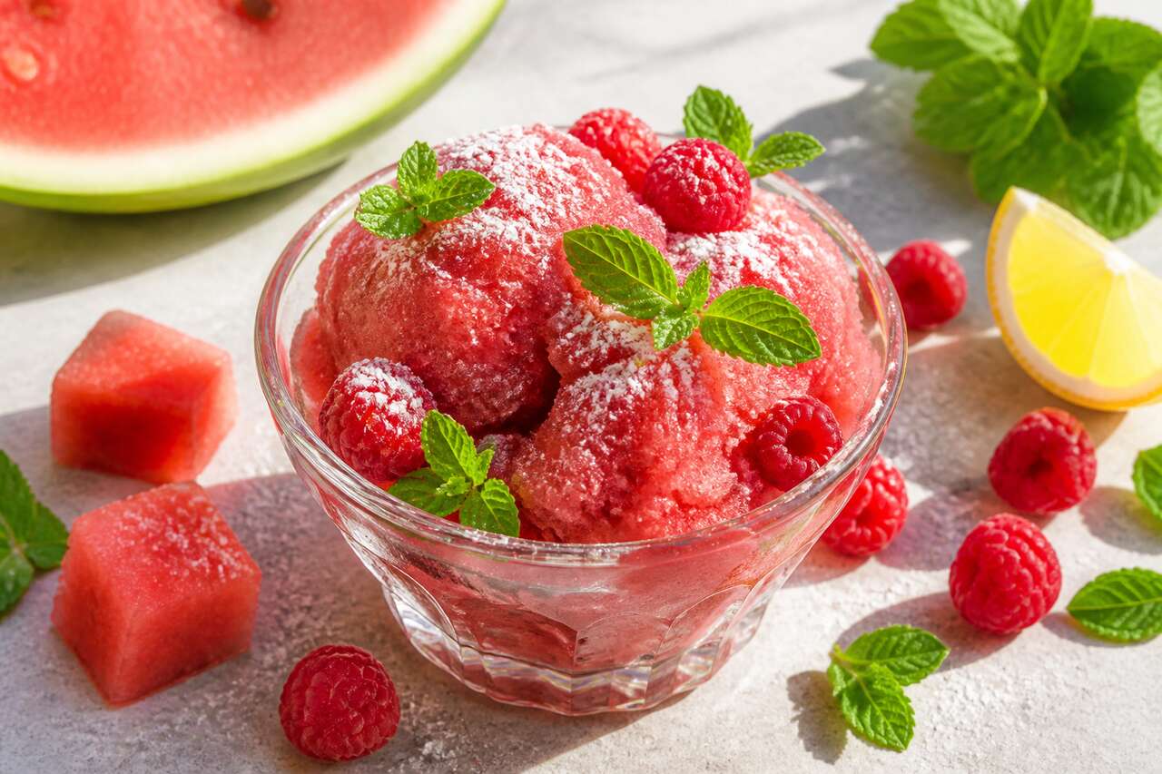 Recette sorbet pastèque framboise anti-gaspi