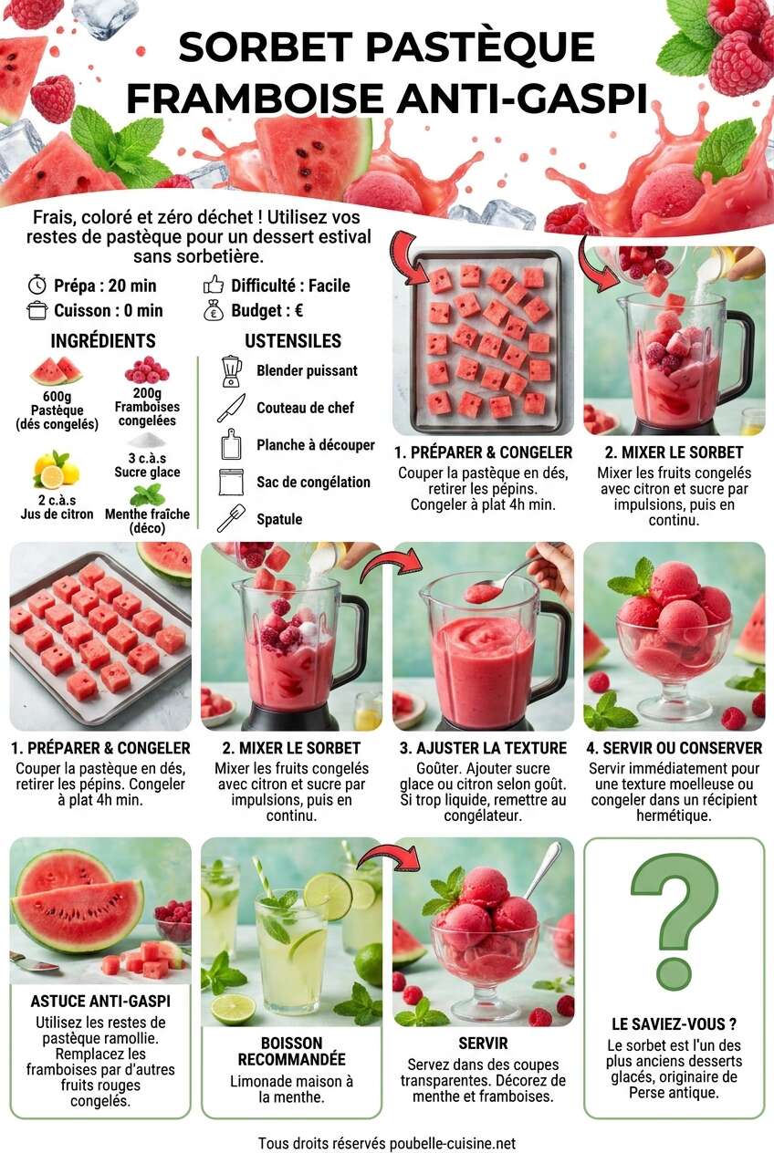 Fiche recette Recette sorbet past&egrave;que framboise anti-gaspi