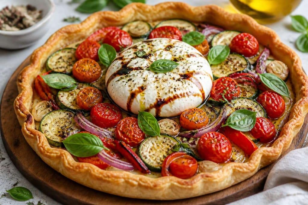 Tarte d'été anti-gaspi : burrata et légumes