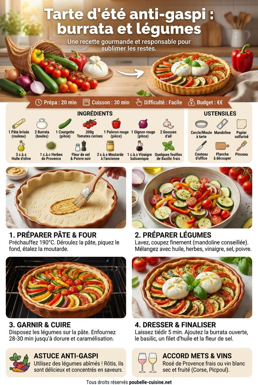 Fiche recette Tarte d'été anti-gaspi : burrata et légumes Fiche recette Tarte d'été anti-gaspi : burrata et légumes