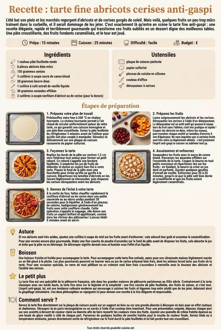 Fiche recette Recette : tarte fine abricots cerises anti-gaspi Fiche recette Recette : tarte fine abricots cerises anti-gaspi