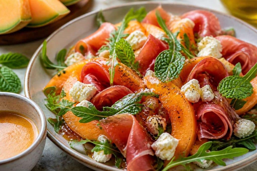 Salade de melon, jambon cru et feta : recette anti-gaspi savoureuse