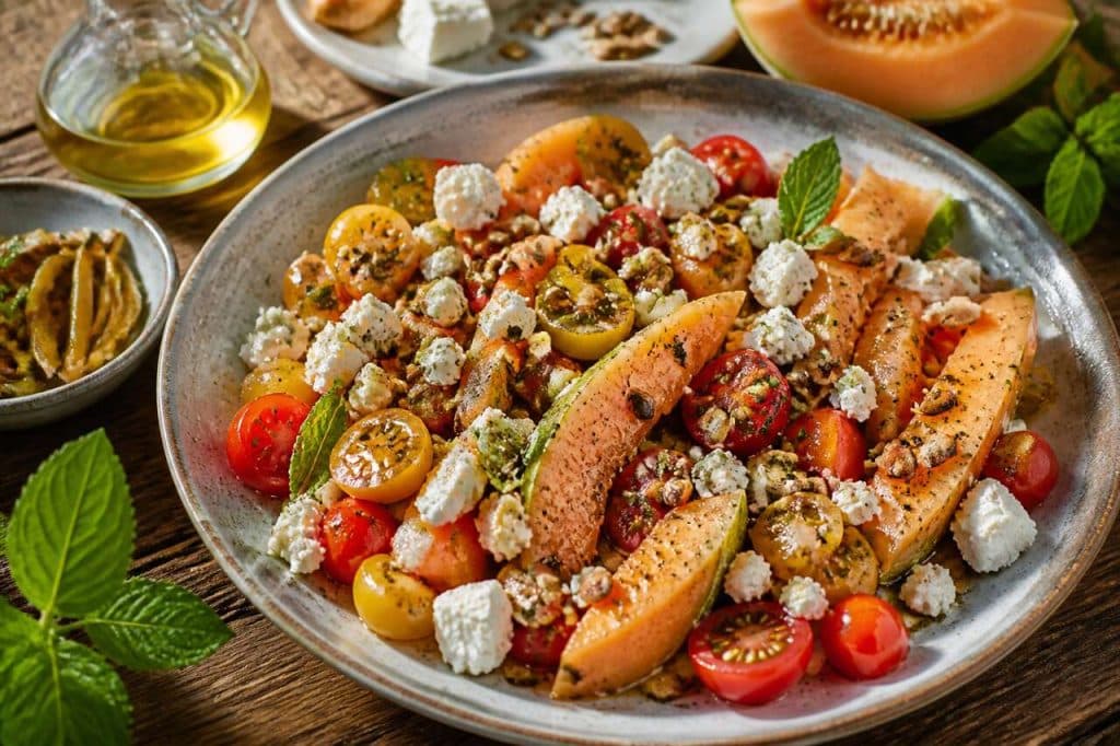 Salade anti-gaspi : melon, tomates et feta
