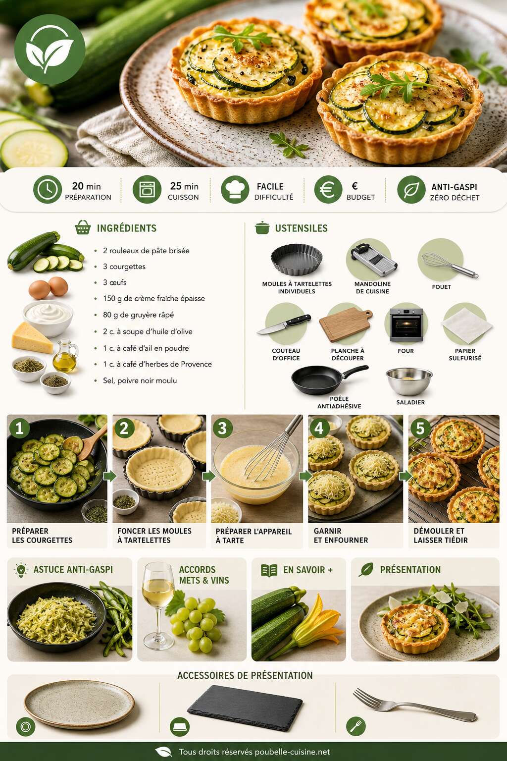 Fiche recette Tartelettes aux courgettes anti-gaspi : recette facile et savoureuse Fiche recette Tartelettes aux courgettes anti-gaspi : recette facile et savoureuse