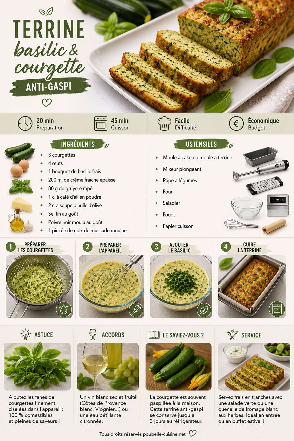 Fiche recette Recette de terrine basilic et courgette anti-gaspi Fiche recette Recette de terrine basilic et courgette anti-gaspi