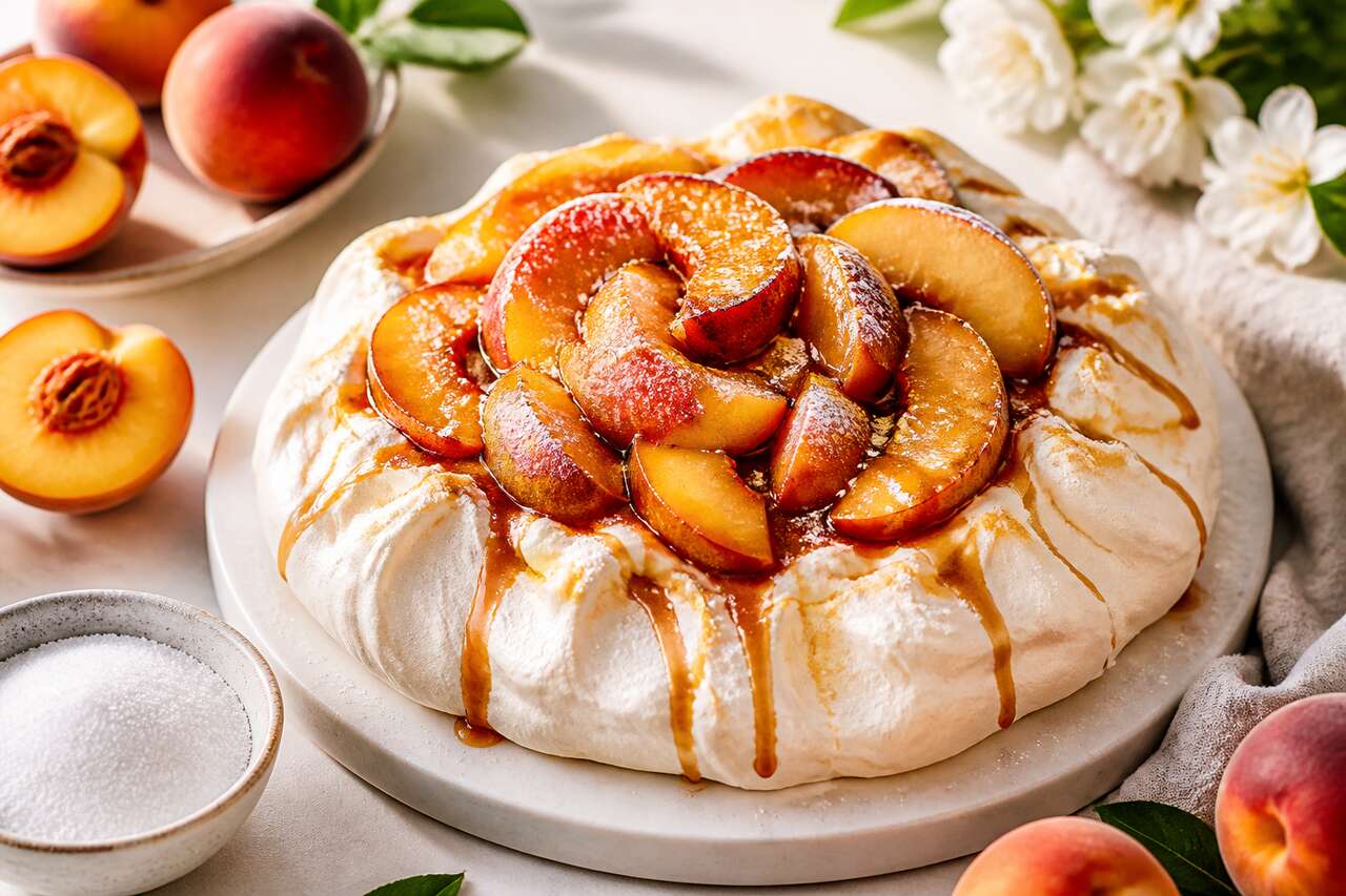 Recette pavlova aux pêches anti-gaspi