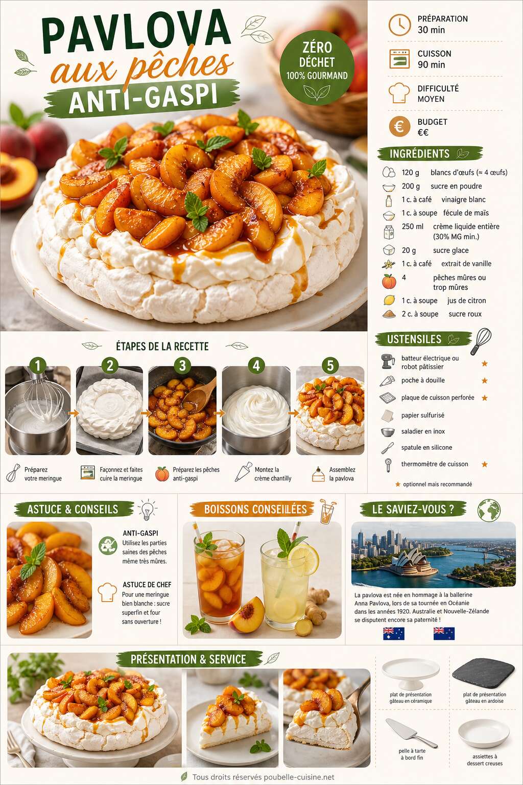 Fiche recette Recette pavlova aux pêches anti-gaspi Fiche recette Recette pavlova aux pêches anti-gaspi
