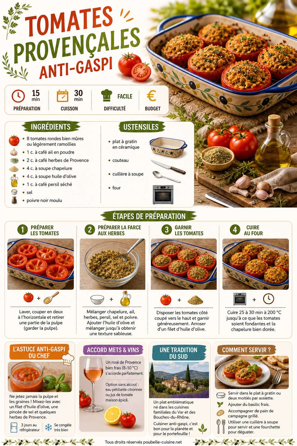 Fiche recette Recette de tomates provençales anti-gaspi Fiche recette Recette de tomates provençales anti-gaspi