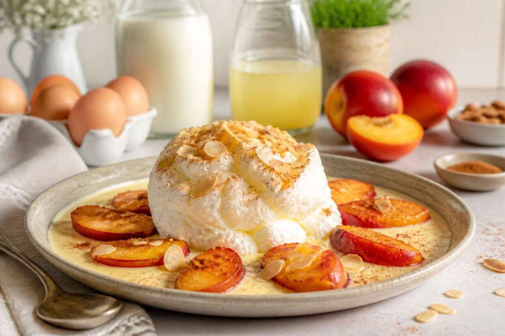 Ile flottante aux nectarines poêlées : recette anti-gaspi savoureuse