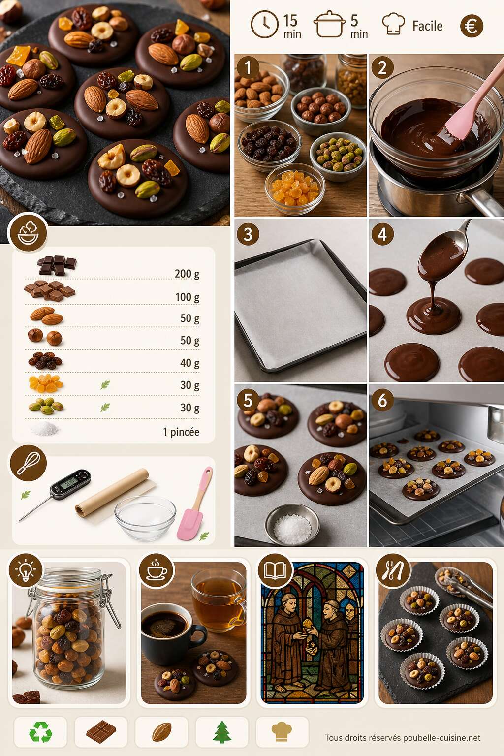 Fiche recette Mendiants au chocolat : recette anti-gaspi délicieuse Fiche recette Mendiants au chocolat : recette anti-gaspi délicieuse