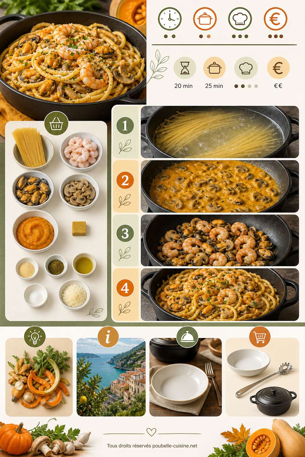 Fiche recette Recette anti-gaspi : spaghettis automne, terre et mer