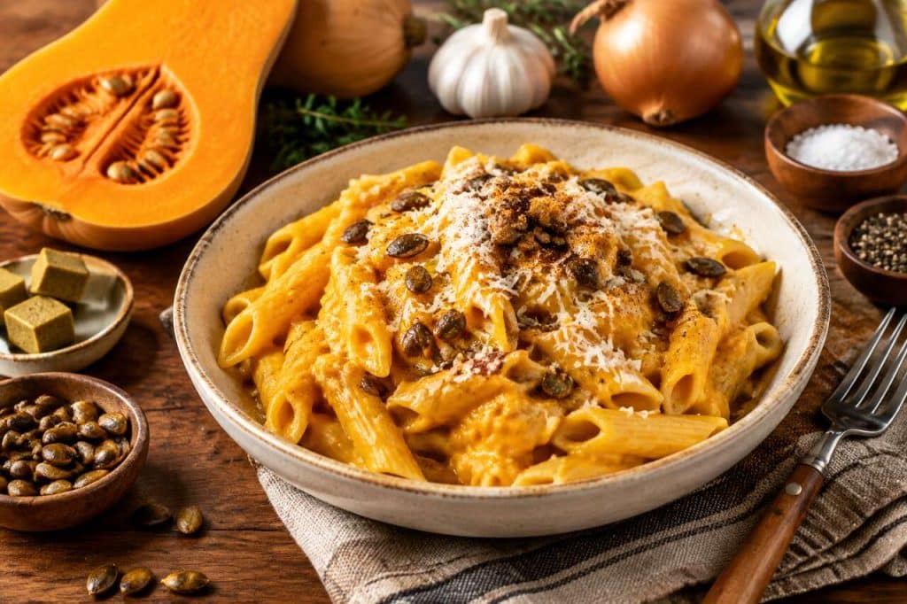 Pâtes au butternut crémeux : recette anti-gaspi savoureuse