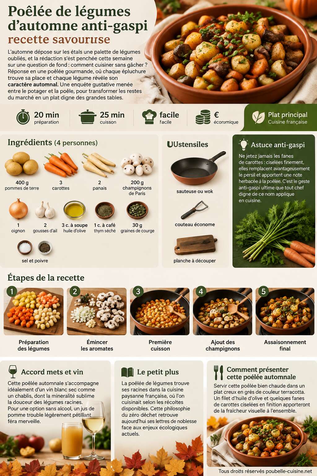Fiche recette Po&ecirc;l&eacute;e de l&eacute;gumes d'automne anti-gaspi : recette savoureuse