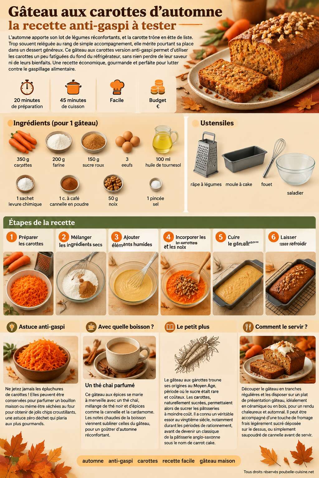 Fiche recette G&acirc;teau aux carottes d'automne : la recette anti-gaspi &agrave; tester