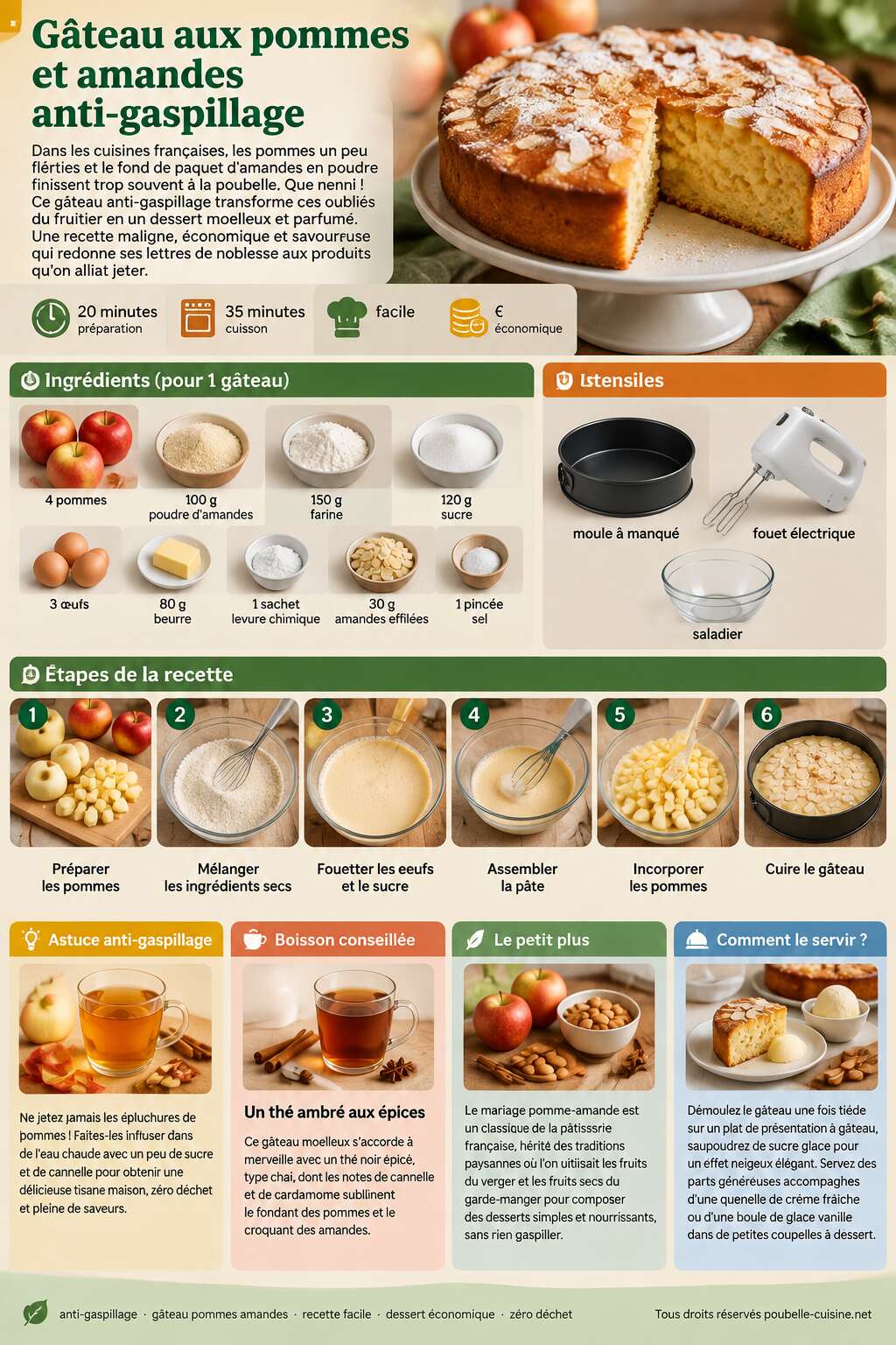 Fiche recette G&acirc;teau aux pommes et amandes anti-gaspillage
