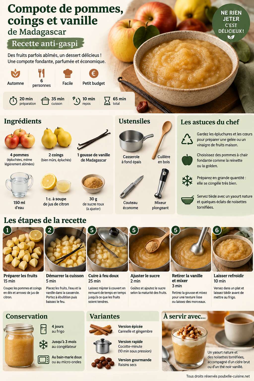 Fiche recette Compote de pommes, coings et vanille de Madagascar : recette anti-gaspi Fiche recette Compote de pommes, coings et vanille de Madagascar : recette anti-gaspi